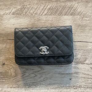 Black Quilted Clutch with Silver Logo
